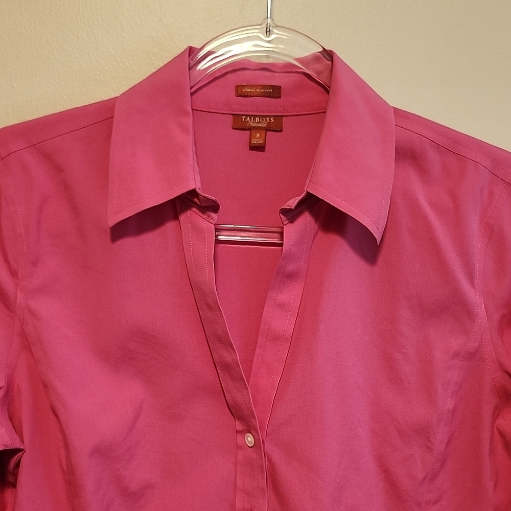 Talbots Vintage Pink Fitted 3/4 Sleeve Button Down with Cuffs Wrinkle Resistant - Picture 4 of 6
